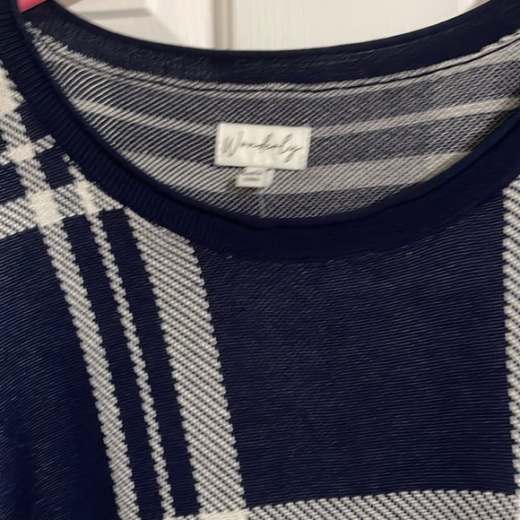 NWT Navy Plaid crew neck tunic length sweater - Picture 2 of 4